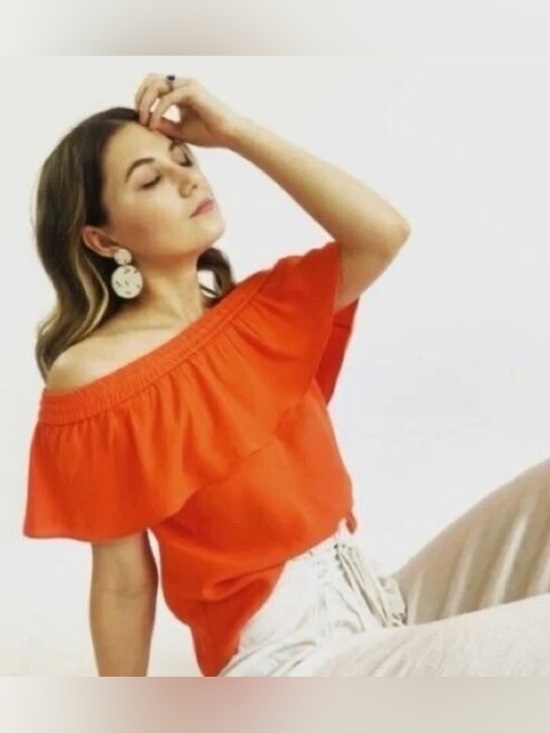 Veronica Beard Tops - NEW Veronica Beard $395 Coast Ruffle Off-the-Shoulder Top in Orange Size 8